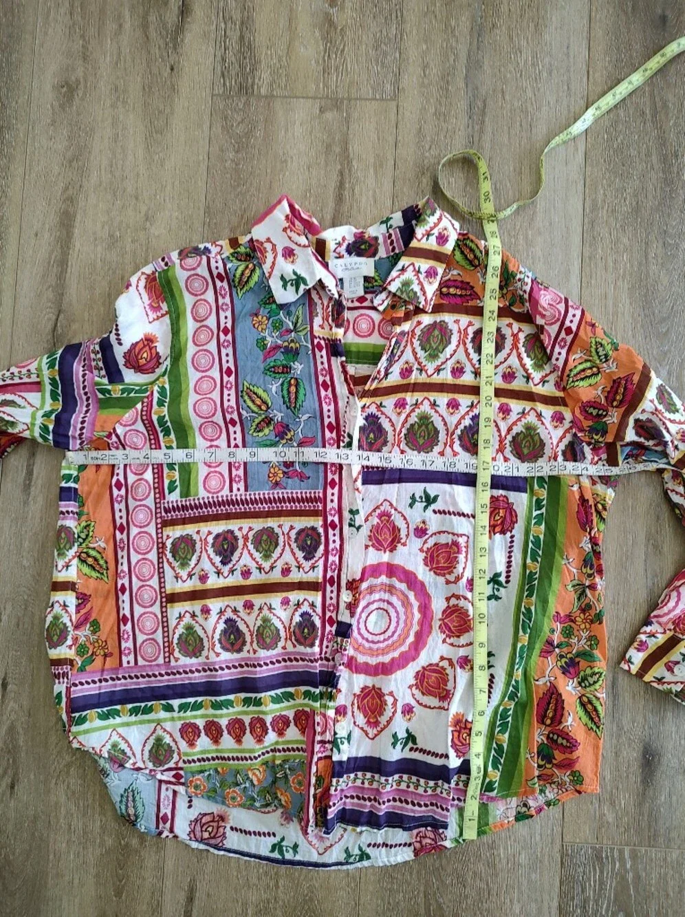 Calypso St. Barth Patchwork Style Festive Floral Red Button Down Shirt 2X